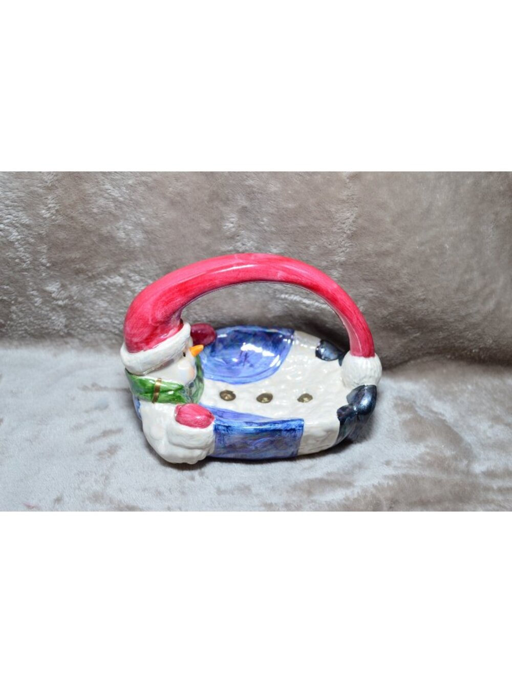 Snowman Ceramic Dish Basket Holiday Whimsical Storybook Cottagecore 3D Winter